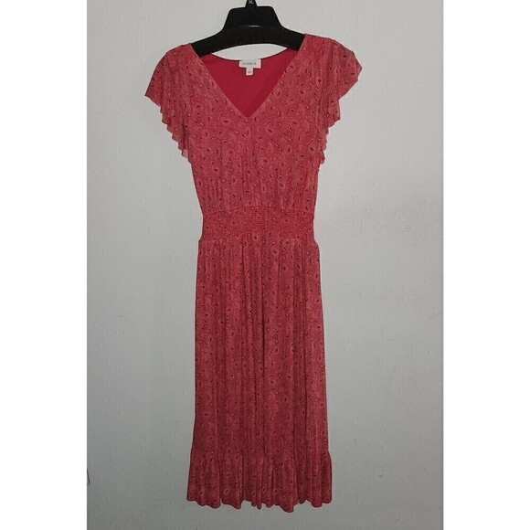 EVEREVE Elena Size Small Flutter Sleeves Pink Ditzy Floral Dress Tiered Hem - Picture 7 of 10